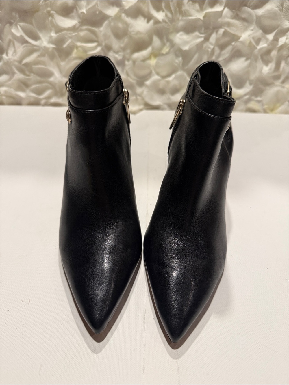 Vince Camuto Black Pointed Leather Ankle Booties with Buckle